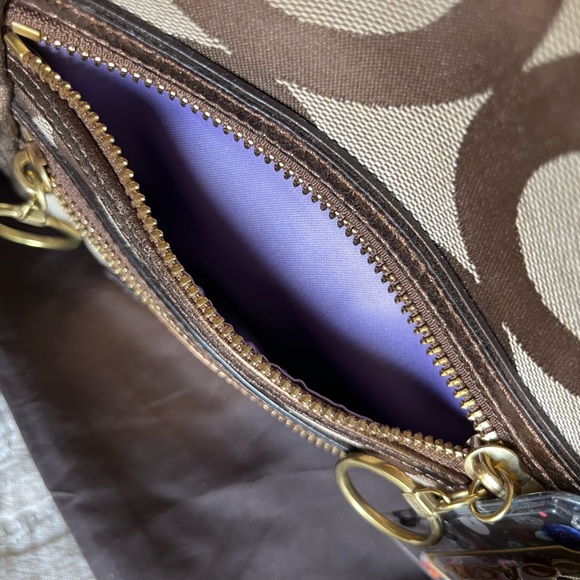 Coach Poppy C op art glam bronze metallic leather brown jacquard canvas tote bag - Picture 12 of 15